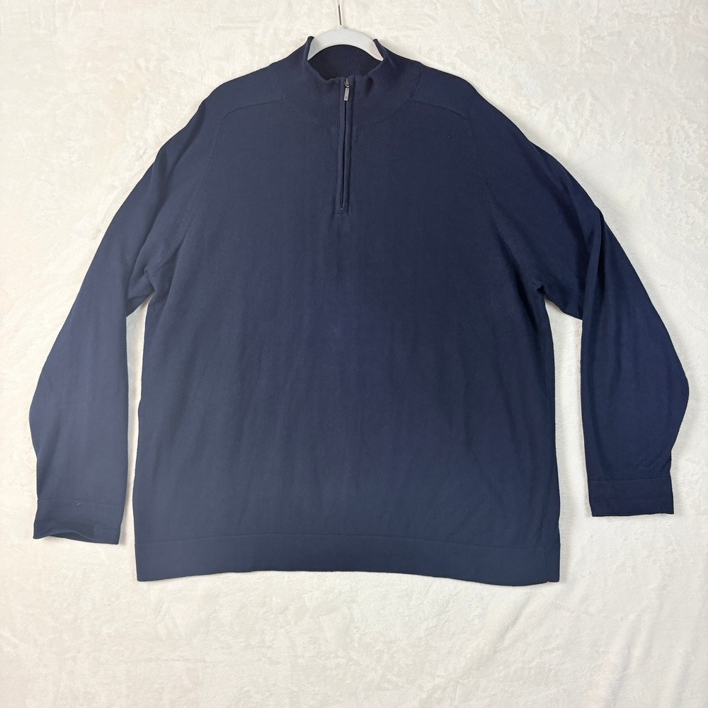 LL Bean Sweater Men Sz XXL Navy Blue Cotton Cashmere Blend Quarter Zip JXR6